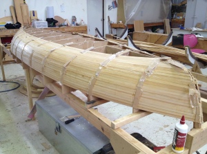 Another view of the stern and starboard side. The remaining planks should conform nicely now that the hard work on the waterline has been finished.